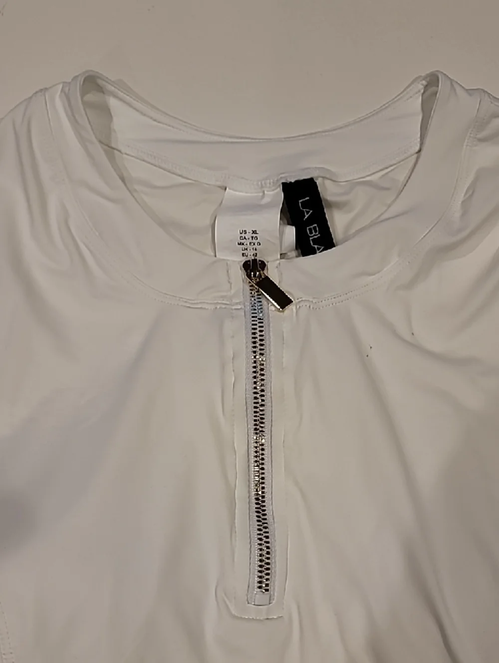La Blanca White Long-Sleeve Zip-Front Rashguard Performance Top XL - Picture 5 of 12